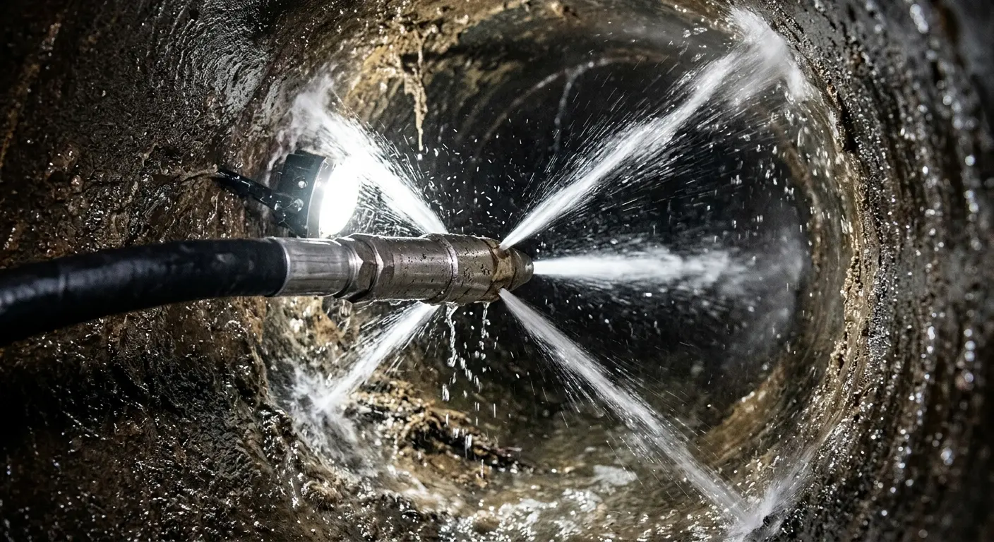 High-pressure hydro jetting nozzle cleaning sewer pipe for Storm Drain Cleaning in Pinecrest